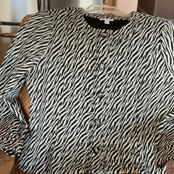 Charter Club Petites Zebra Stripes Black & White Blazer Jacket Size P XL - Picture 2 of 14